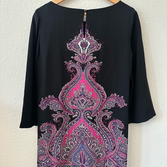 Tibi Black 100% silk Sz L mini Dress with Pink Paisley Accents - Picture 4 of 6
